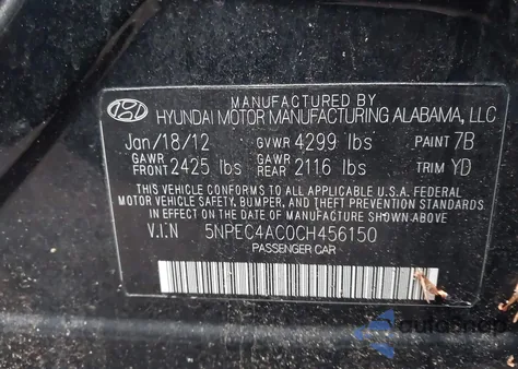 2012 Hyundai Sonata Limited from USA, damaged, VIN 5NPEC4AC0CH456150